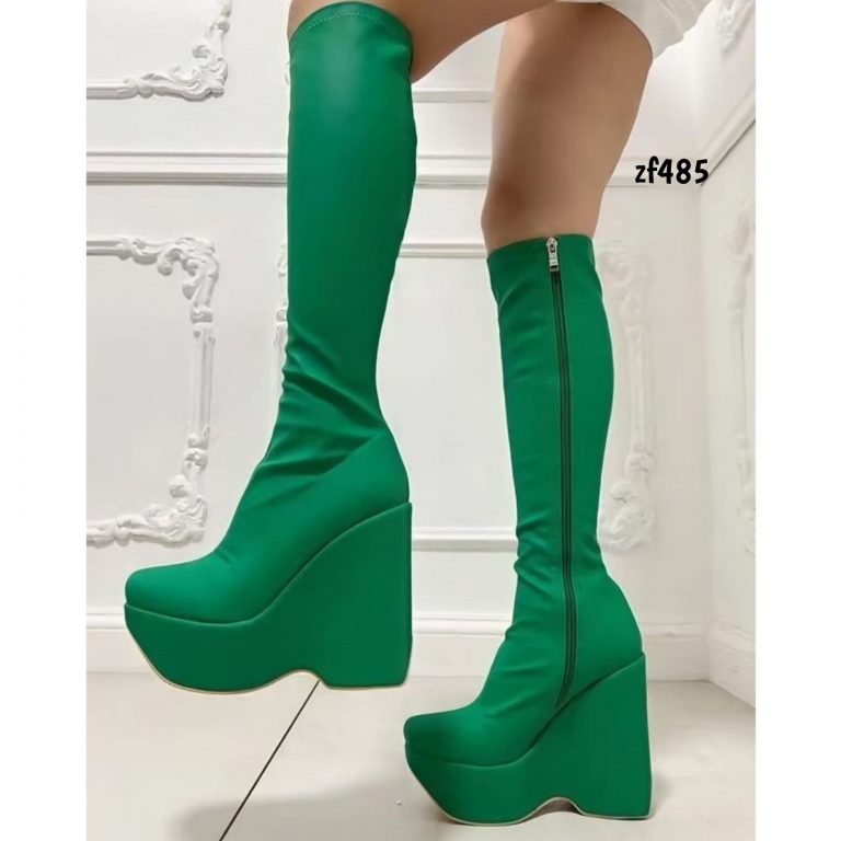 Bota caña alta verde plataforma 13cm K6007 C3